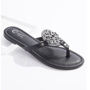 RHINESTONE MEDALLION SANDALS